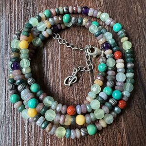 CAROLYN POLLACK 32-36" Beaded Multi-Stone Necklace Sterling Silver 925 Southwest